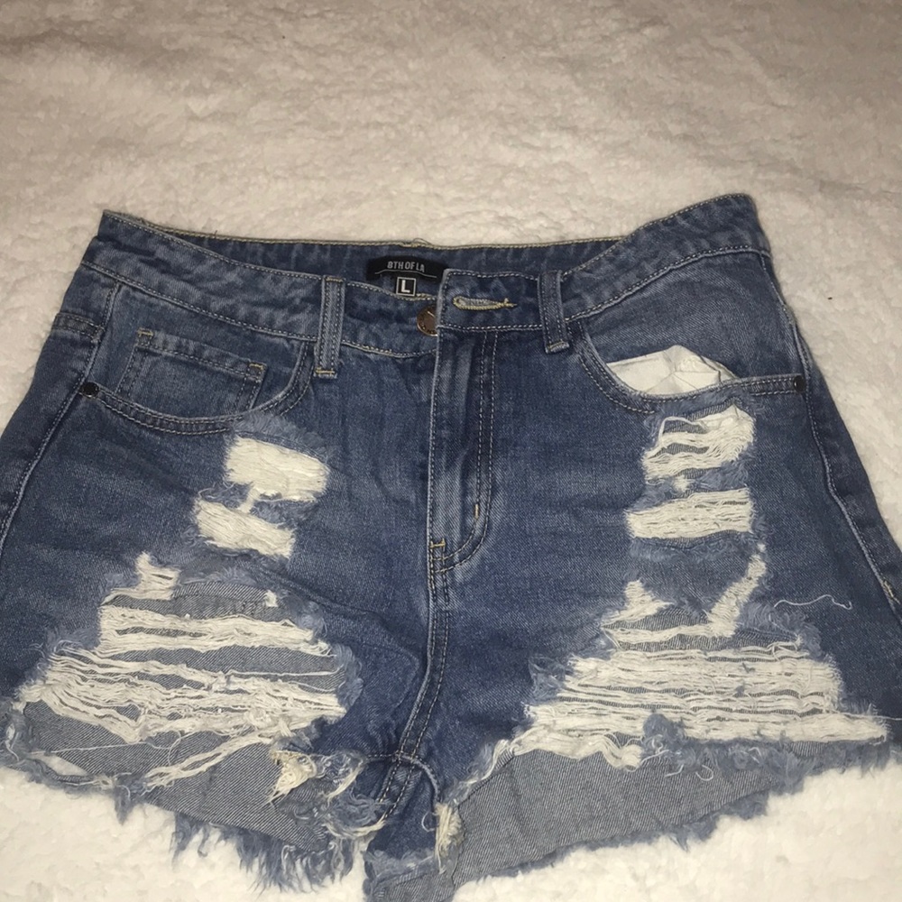 8th of LA distressed denim shorts